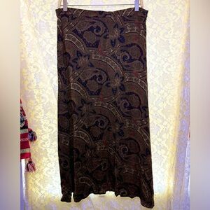 Bohemian Paisley midi Skirt vintage brown black 90s medium euc